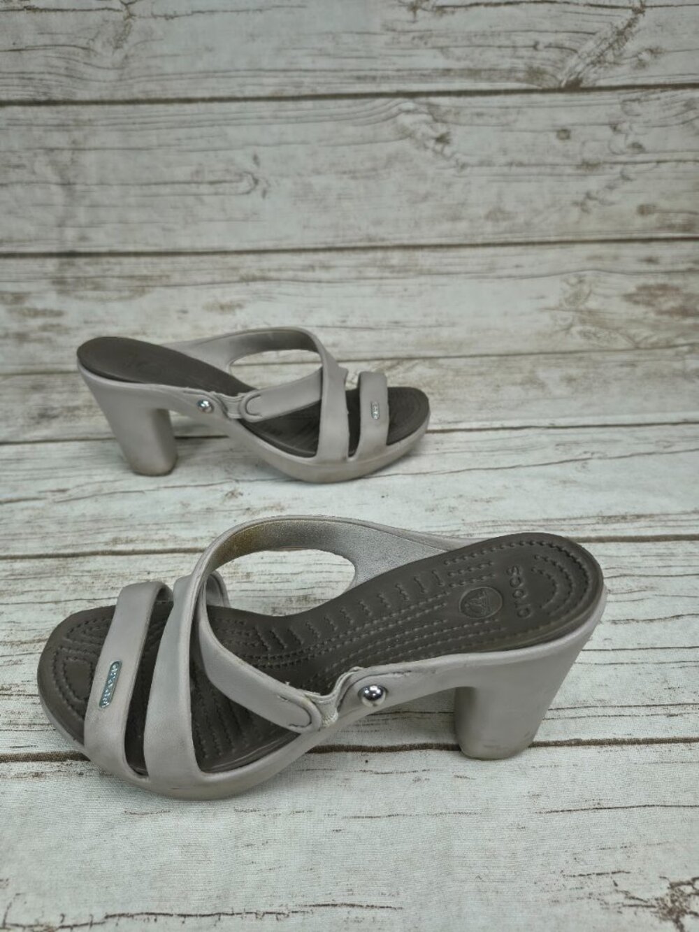 Crocs Grey Strappy Heeled Sandals Size W7